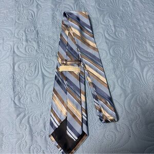 Michael Kors Men’s Light Blue and Gold Striped Silk Tie